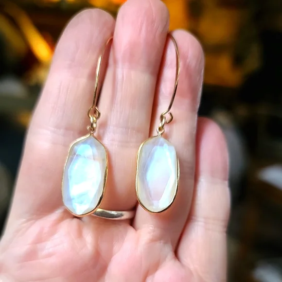 Moonstone 14k gold handmade earrings - Picture 1 of 11